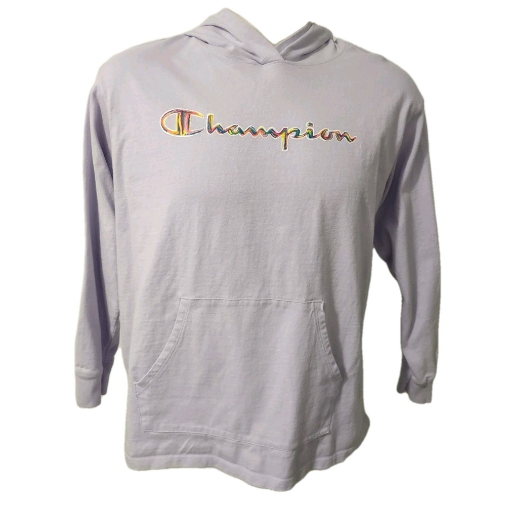 Champion Hoodie Shirt Mens Size XL Graphic Spell out Pullover Long Sleeve Purple